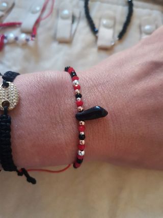 Pulsera Azabache Negro y Plata.