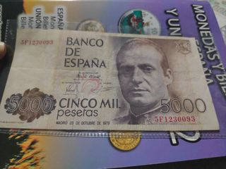 Billete de 5.000 Puestas.de Juan Carlos I Rey de E
