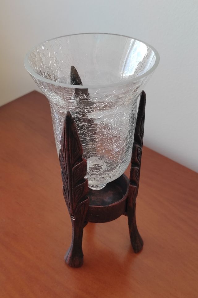 Portavelas de cristal con efecto craquelado