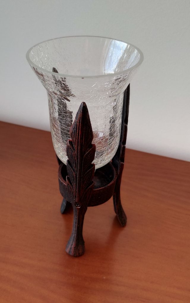 Portavelas de cristal con efecto craquelado