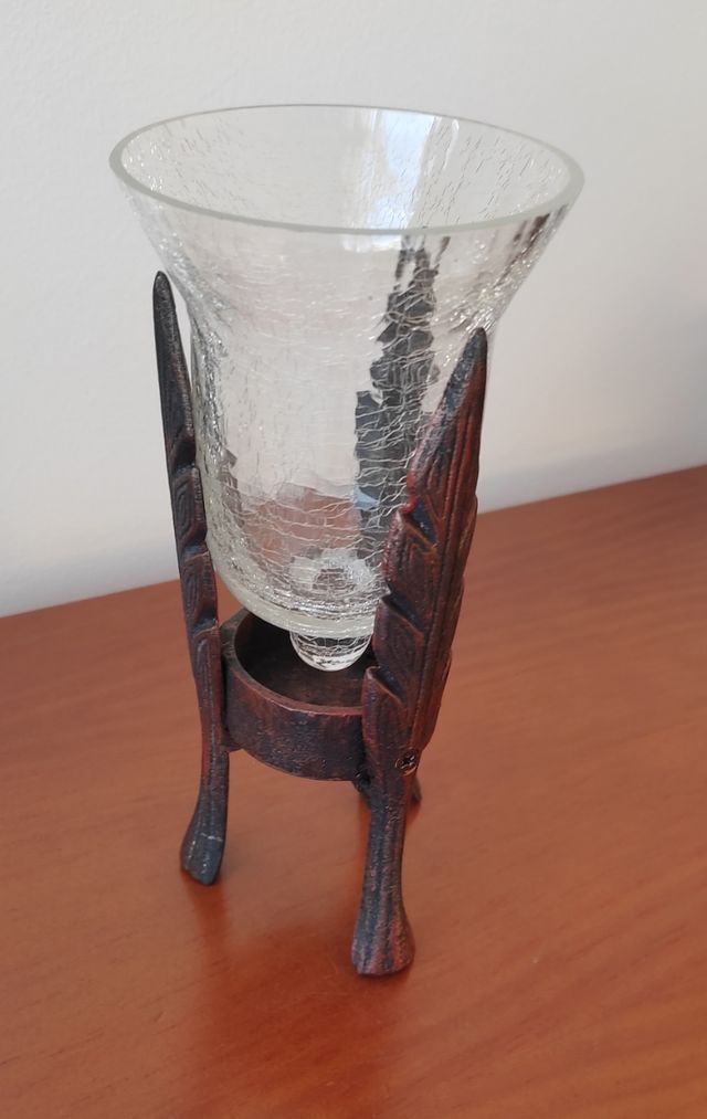 Portavelas de cristal con efecto craquelado