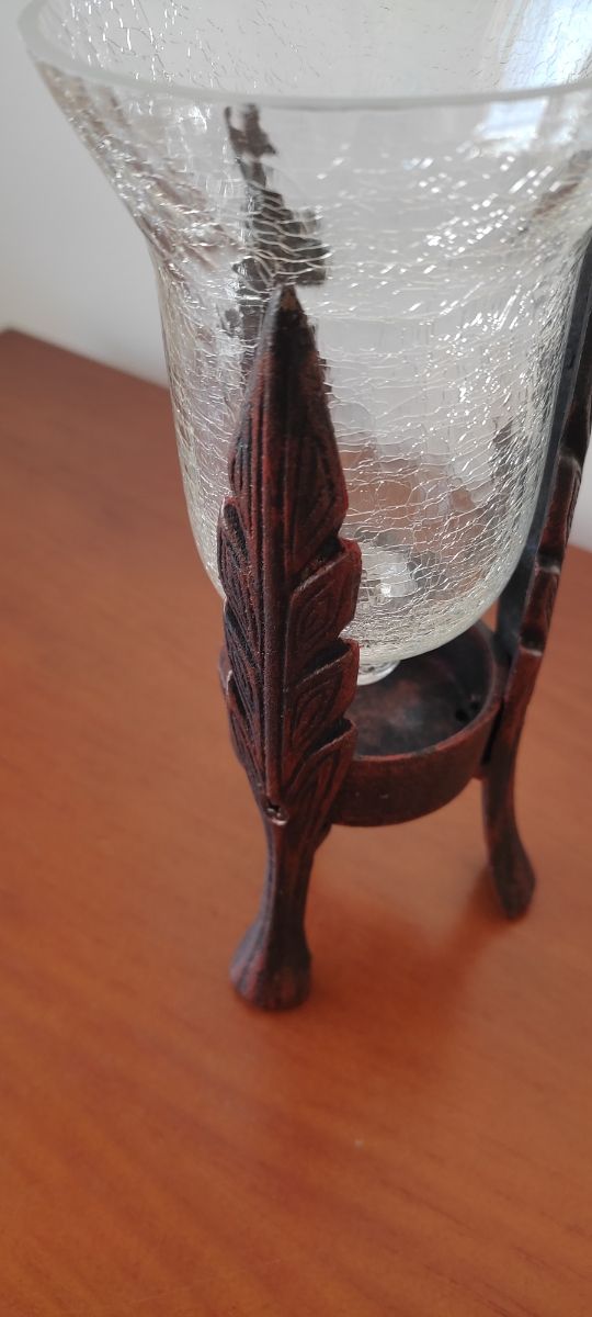 Portavelas de cristal con efecto craquelado