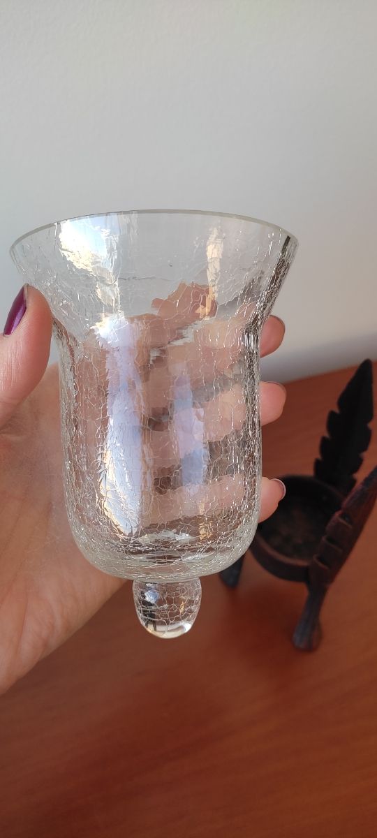 Portavelas de cristal con efecto craquelado