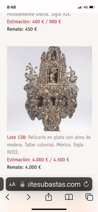 Relicario panel plata, taller colonial, S XVIII.