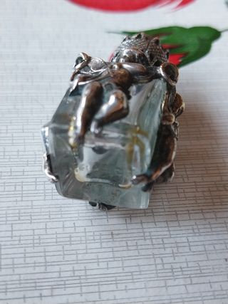 perfumero franses Antiguo cupidon cristal y plata