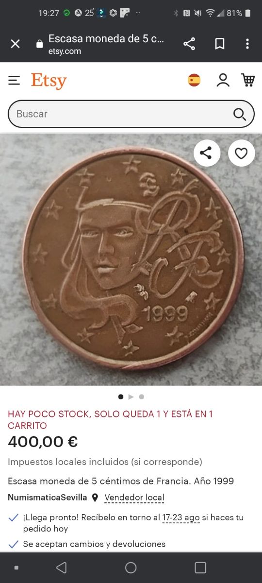 Moneda 5 céntimos Francia 1999