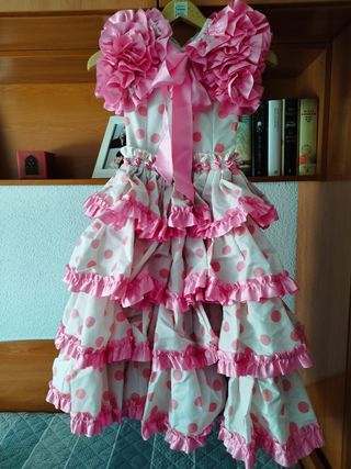 Vestido sevillana rosa niña y complementos 
