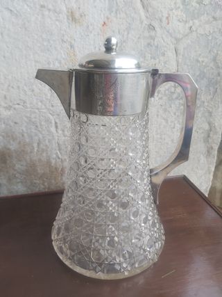 jarra de plata y cristal antigua