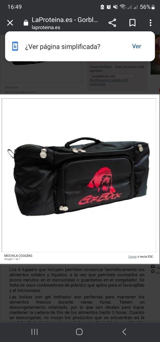 Macuto nevera Gor Black Gimnasio como nueva