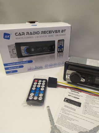 NK Auto Radio Coche - 1 DIN - 4x40W - Bluetooth 5.0, Función AUX, Reproductor MP3 Y X2 USB, FM Sonido Estéreo, Llamadas Manos Libres, Mando Para Control Remoto, Pantalla LCD, IOS & Android (eMark