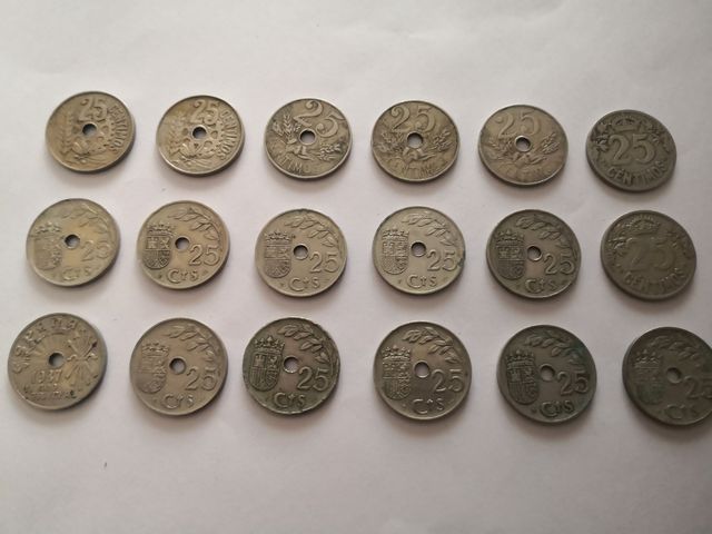 MONEDAS ANTIGUAS, 25 CENTIMOS 1925, 1927, 1934