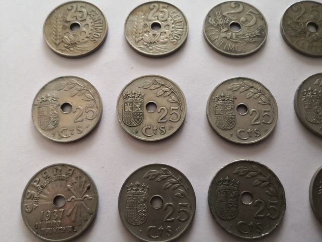 MONEDAS ANTIGUAS, 25 CENTIMOS 1925, 1927, 1934
