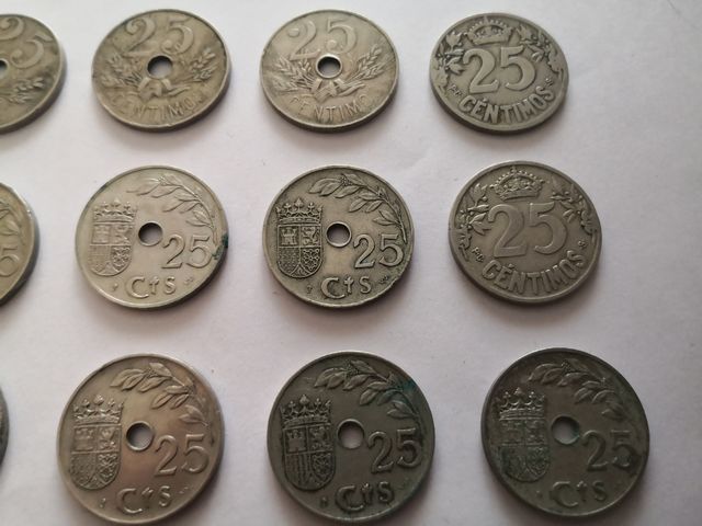 MONEDAS ANTIGUAS, 25 CENTIMOS 1925, 1927, 1934