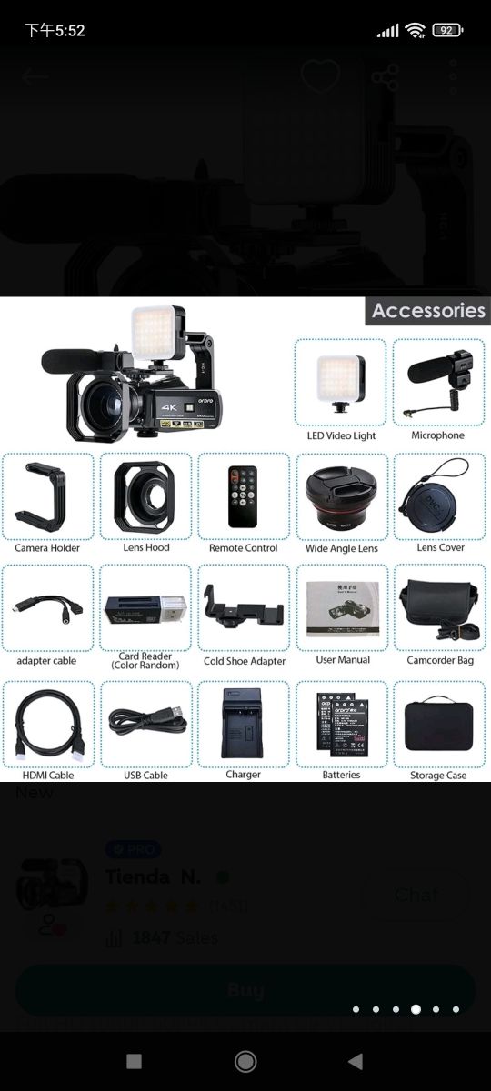 ORDRO 4K Cámara de Video Videocámara Full HD 1080P