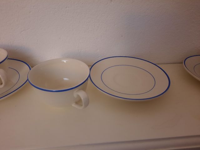 Juego 4 tazas de cafe color azul vintage