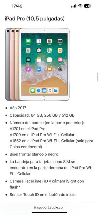 IPad Pro 10,5 wifi+celular con fallo