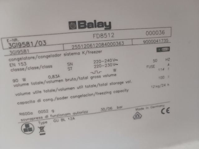 Congelador Balay 3 bandejas panelable