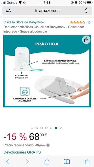 2 Cojines reductores cuna cloud nest. Babymoov