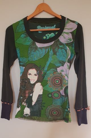 🧶 Jersey de DESIGUAL. estampado verde rosa XS