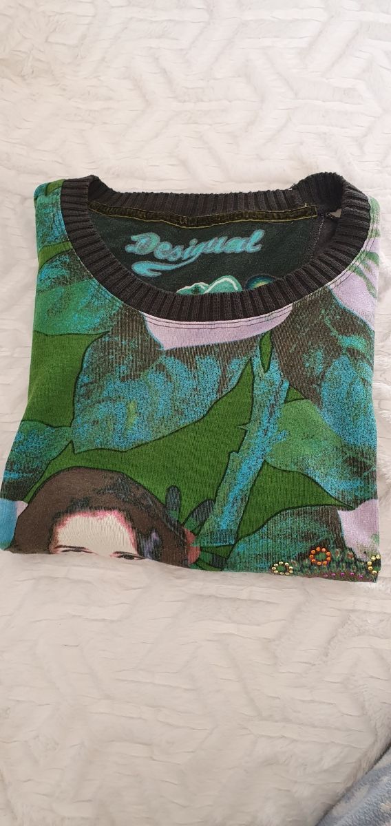 🧶 Jersey de DESIGUAL. estampado verde rosa XS