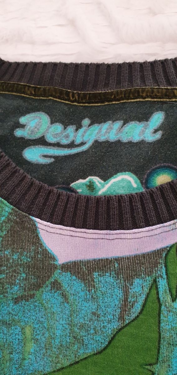 🧶 Jersey de DESIGUAL. estampado verde rosa XS