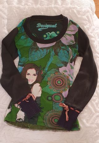 🧶 Jersey de DESIGUAL. estampado verde rosa XS