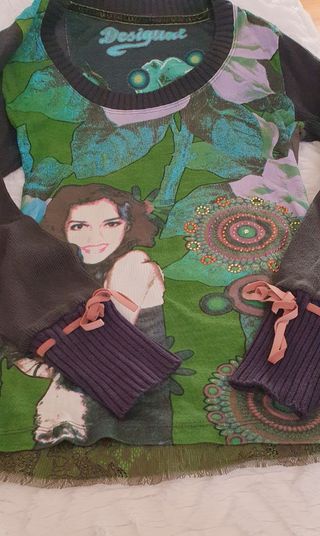 🧶 Jersey de DESIGUAL. estampado verde rosa XS