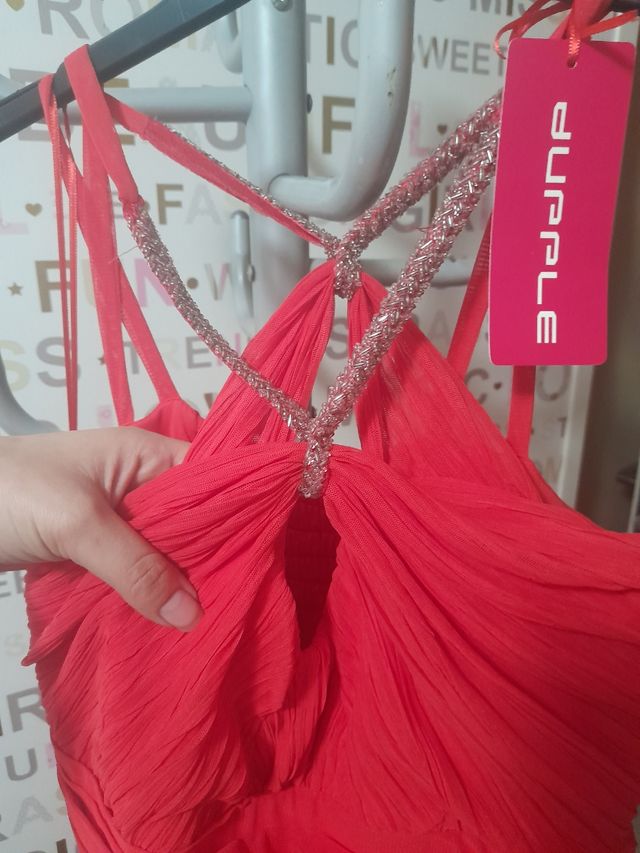 vestido largo fiesta color coral 40
