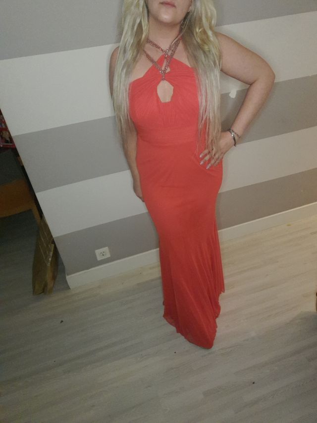 vestido largo fiesta color coral 40