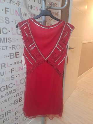 vestido corto rojo fiesta pedrería talla 40