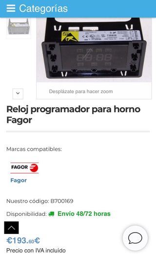 Temporizador / Reloj para Horno Horno Fagor Innova