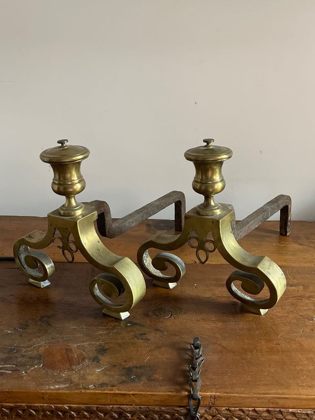 Antiguos morillos chimenea bronce 