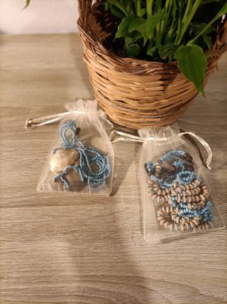 set collane perline e legno celesti