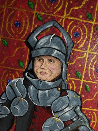 Pintura medieval en acrílico sobre tabla.