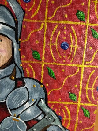 Pintura medieval en acrílico sobre tabla.