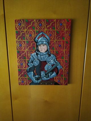 Pintura medieval en acrílico sobre tabla.