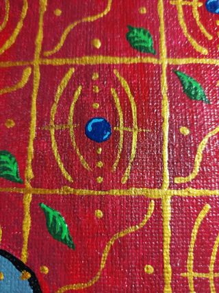 Pintura medieval en acrílico sobre tabla.