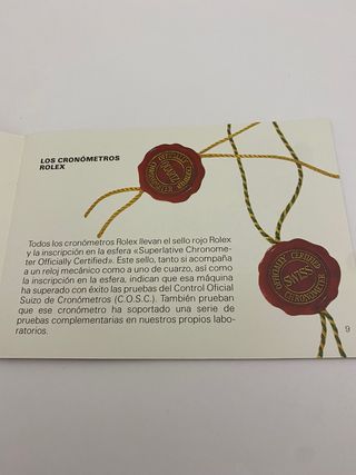 Libreto su Rolex Oyster año 1989