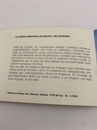 Libreto su Rolex Oyster año 1989