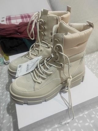 Botines cordones crema 37