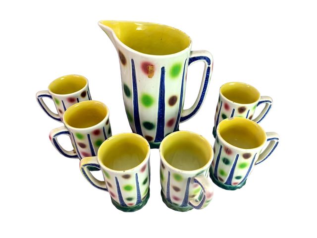 antigua jarra y vasos  ceramica manises modernista