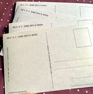 Juego 12 postales, décimos lotería navidad antigua