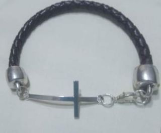 Pulsera de hombre de cuero marrón cruz