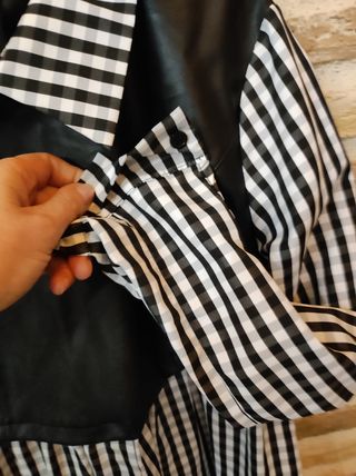 VESTIDO POLIPIEL Y TEJIDO VICHY