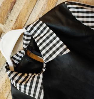 VESTIDO POLIPIEL Y TEJIDO VICHY