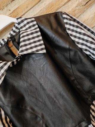 VESTIDO POLIPIEL Y TEJIDO VICHY