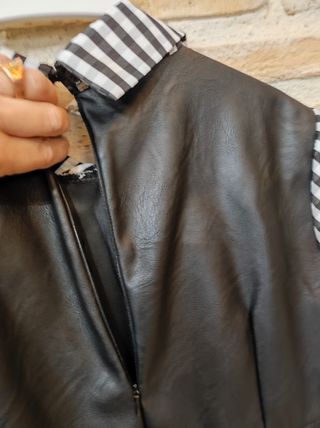 VESTIDO POLIPIEL Y TEJIDO VICHY