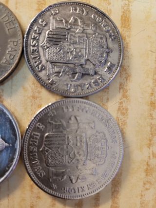 Moneda Papa y  rey España 1871 5 pesetas