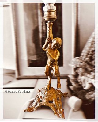 LÁMPARAS FAUNO ANTIQUÍSIMA EN BRONCE 38 CM VINTAGE