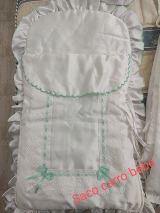 Colcha de cuna, saco carro, cesta aseo, ARTESANÍA
